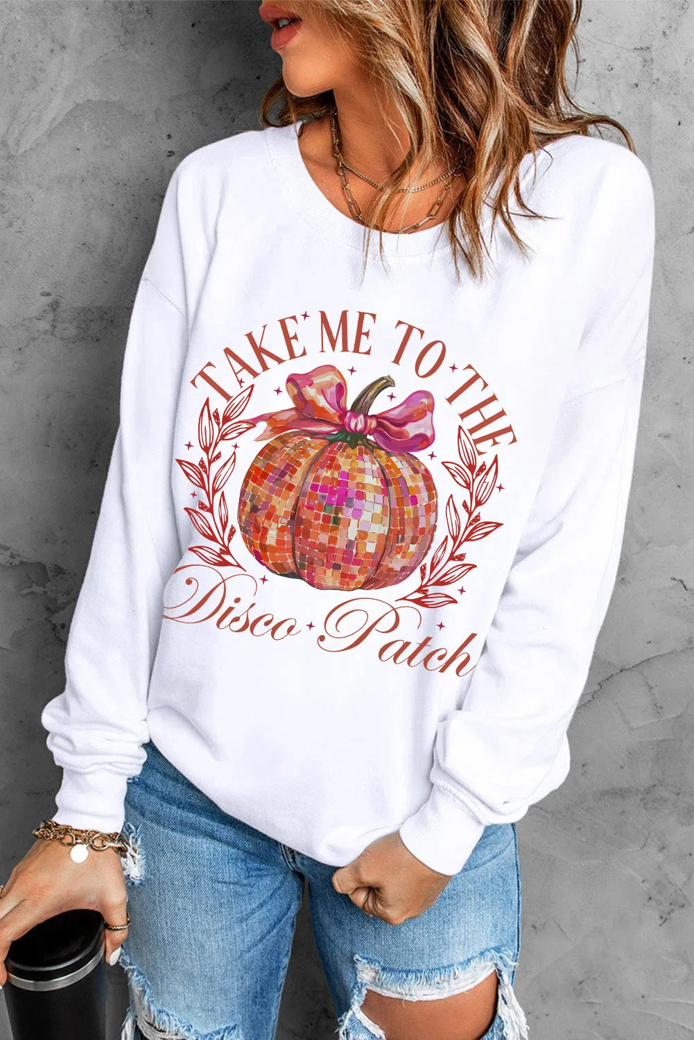 Graphic Round Neck Long Sleeve Sweatshirt - Lilixa.store