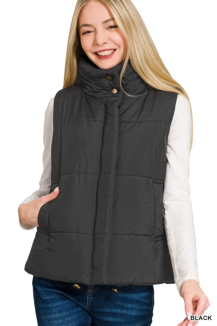 Zenana High Neck Zip-Up Vest Coat - Lilixa.store