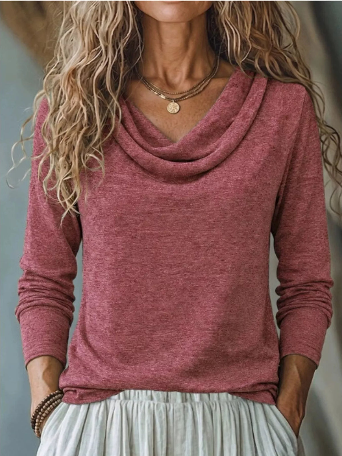 Cowl Neck Long Sleeve T-Shirt