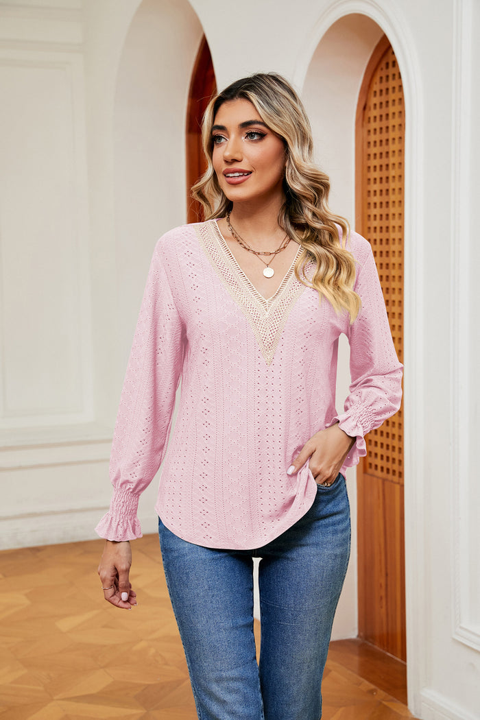 Contrast Flounce Sleeve Blouse in Blush Pink