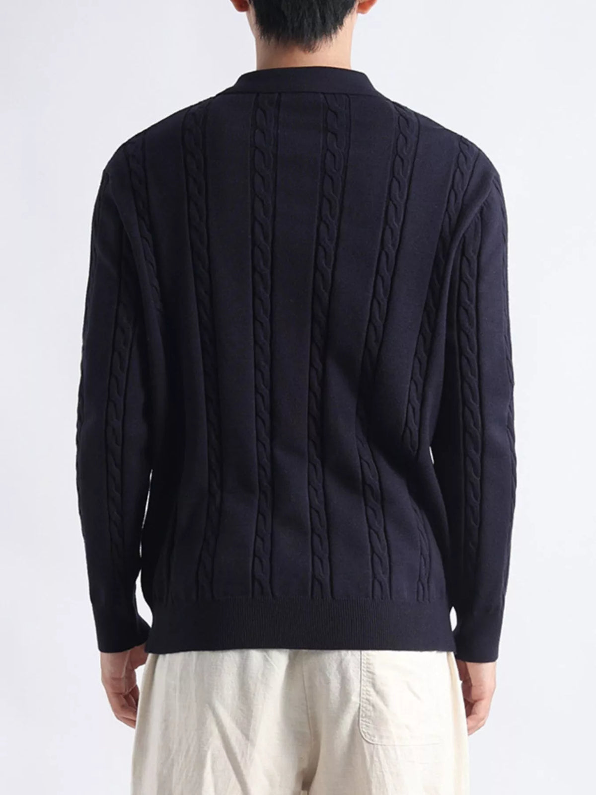 Men's Plus Size Cable-Knit Polo Collar Sweater - Lilixa.store