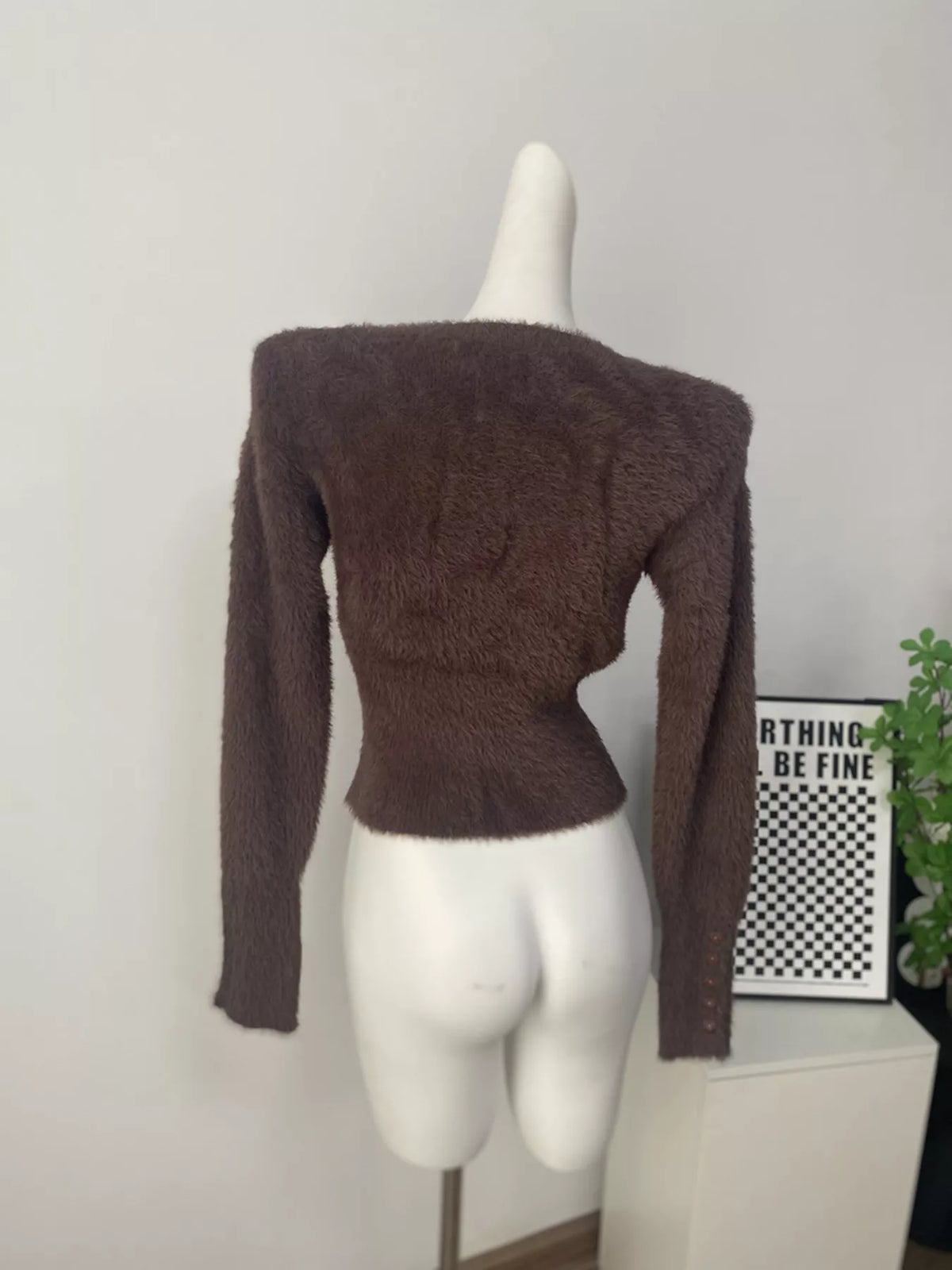 Soft Fuzzy Button-Down Cropped Cardigan, view 22