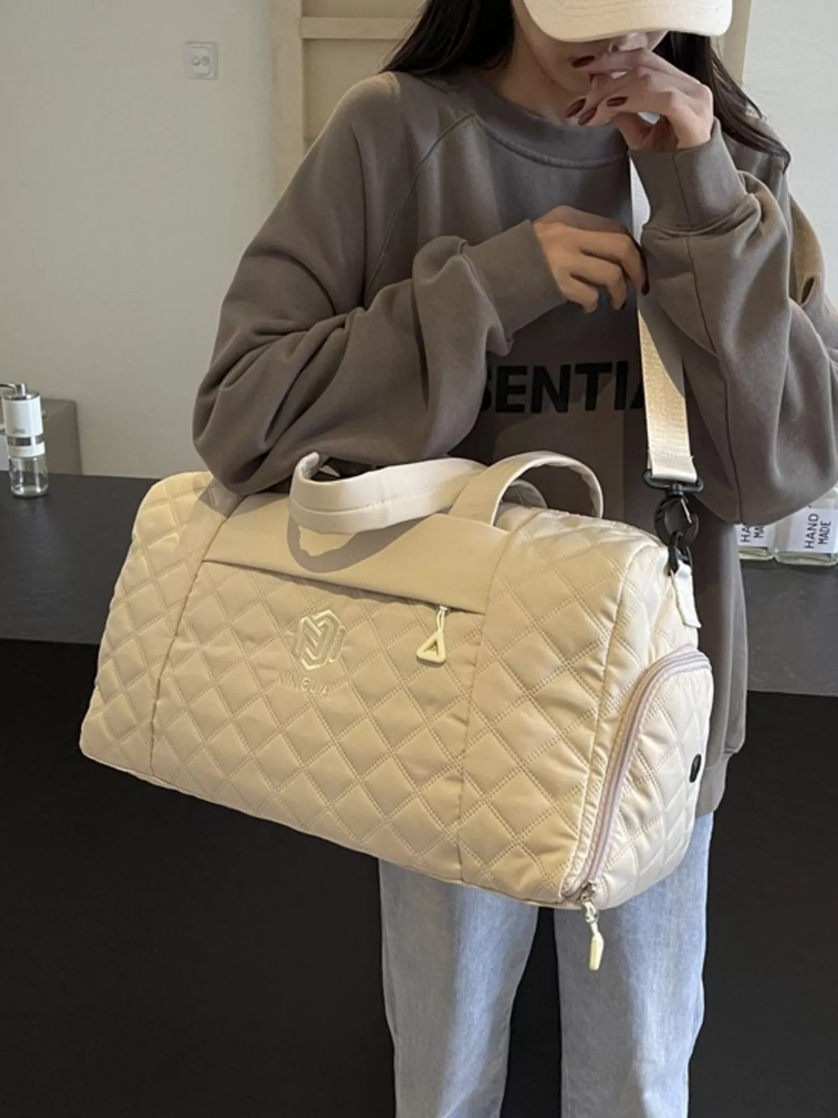 Quilted Duffel Bag with Adjustable Strap - Lilixa.store