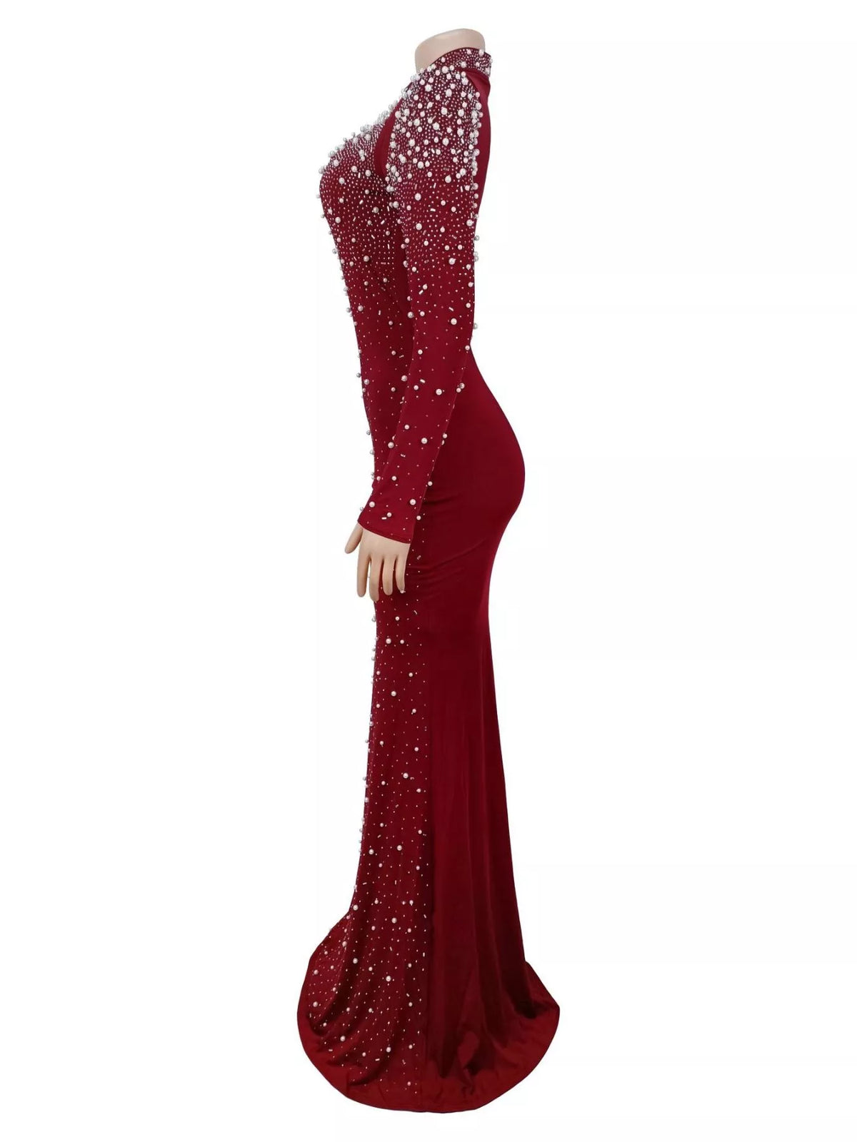Rhinestone Long Sleeve Mermaid Maxi Dress - Lilixa.store