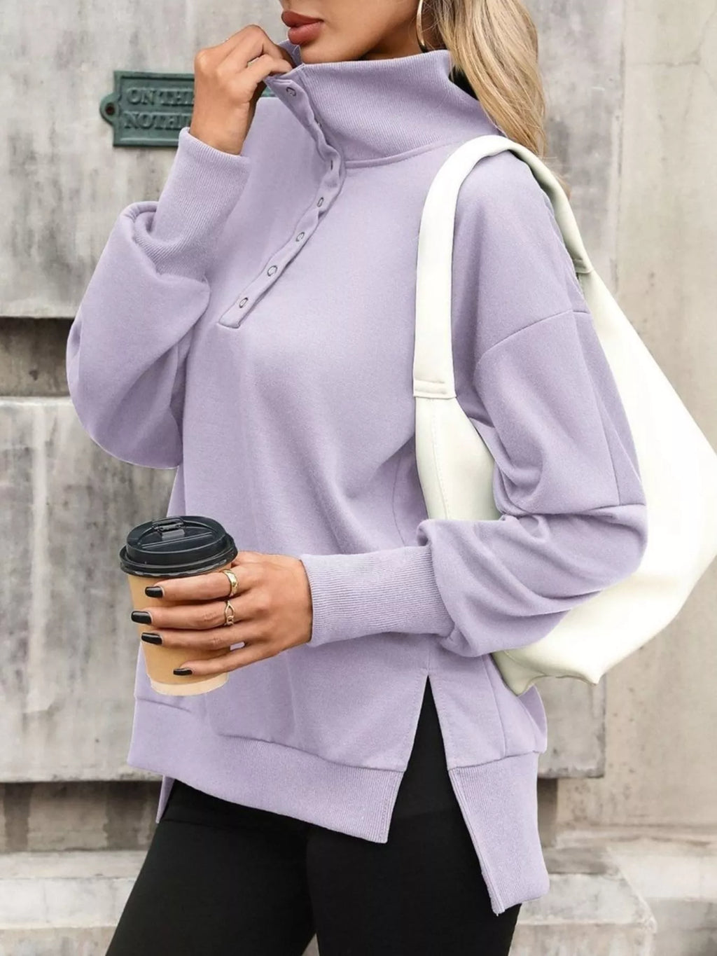 Side Slit Half Snap Sweatshirt - Lilixa.store