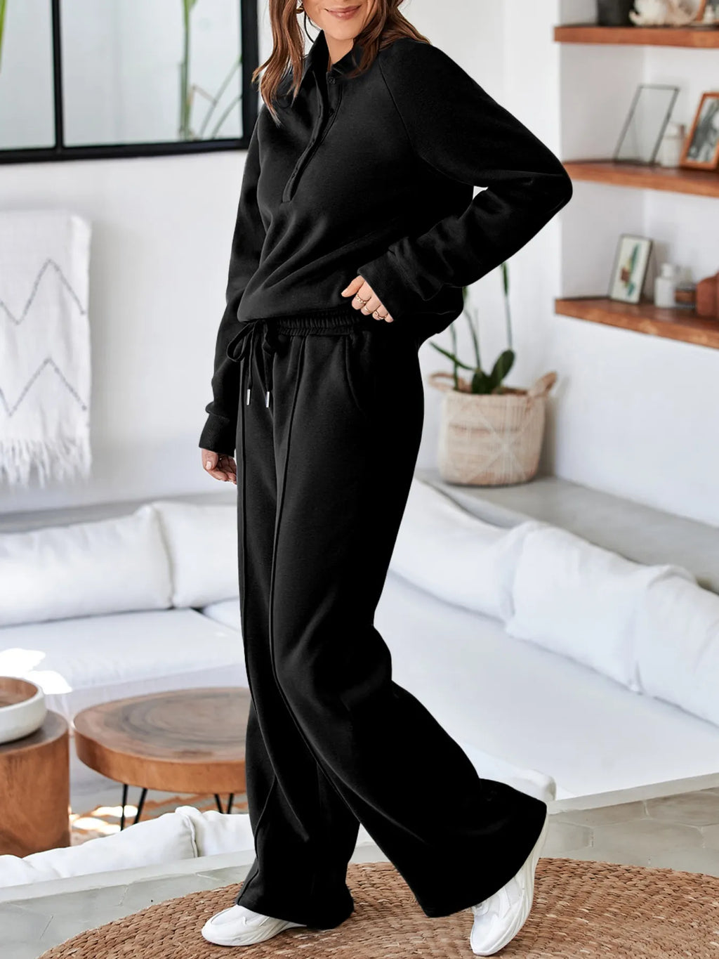 Collared Sweatshirt and High Waist Pants Active Set - Lilixa.store