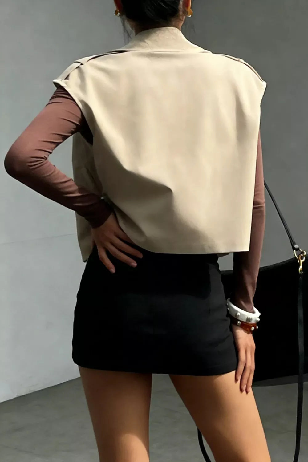 Double-Breasted Cropped Trench Vest Coat - Lilixa.store