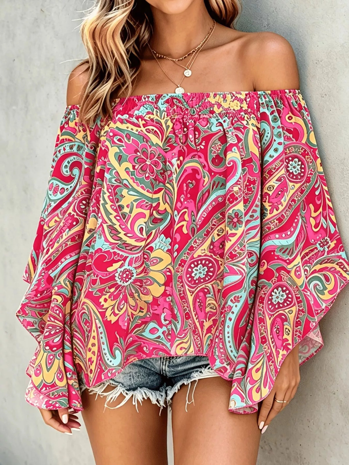Printed Off Shoulder Blouse, view 6