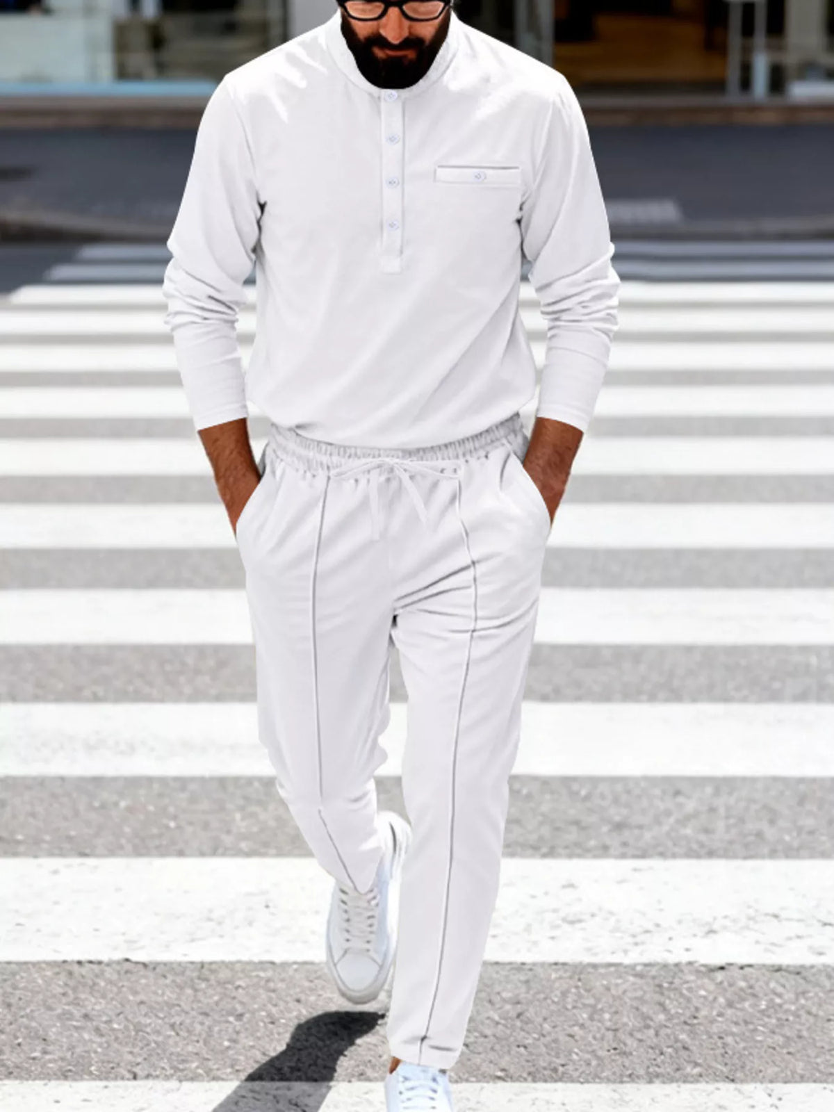 Men's Full Size Casual Long Sleeve Henley Top and Drawstring Joggers Set Plus Size - Lilixa.store