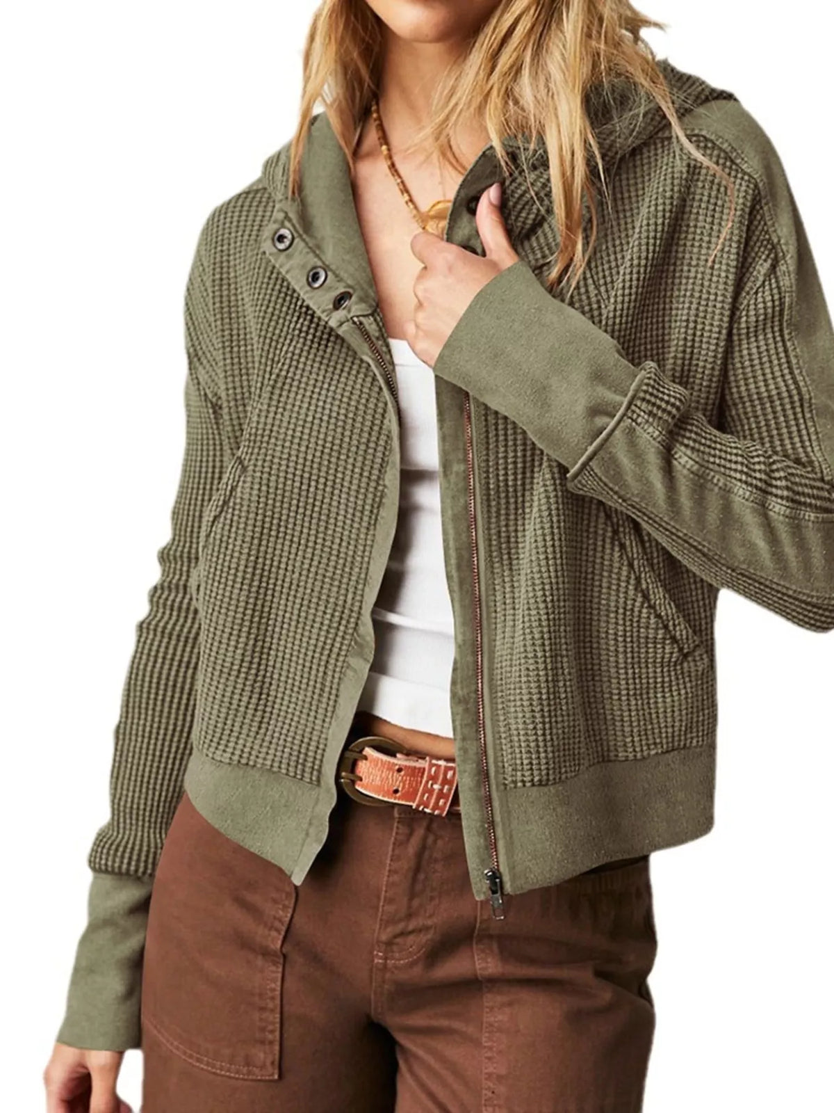 Waffle Knit Zip-Up Jacket