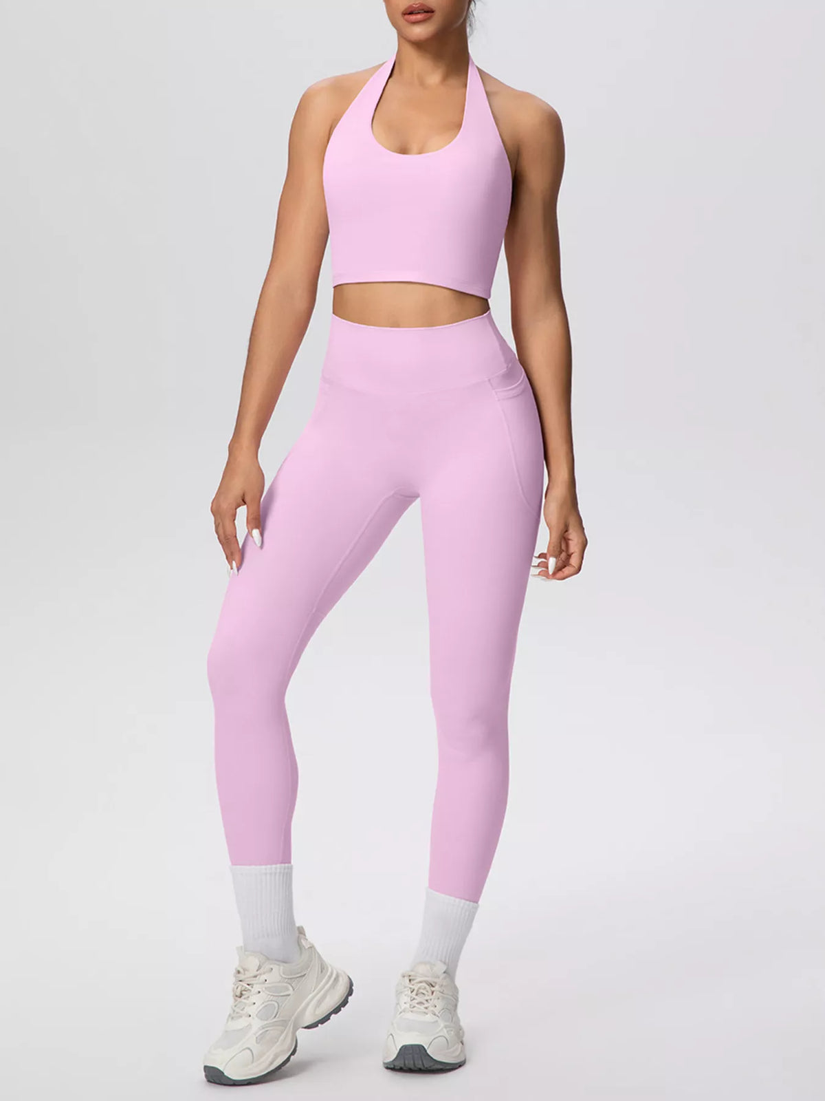 Halter Neck Crop Top and High-Waisted Leggings Active Set, view 24