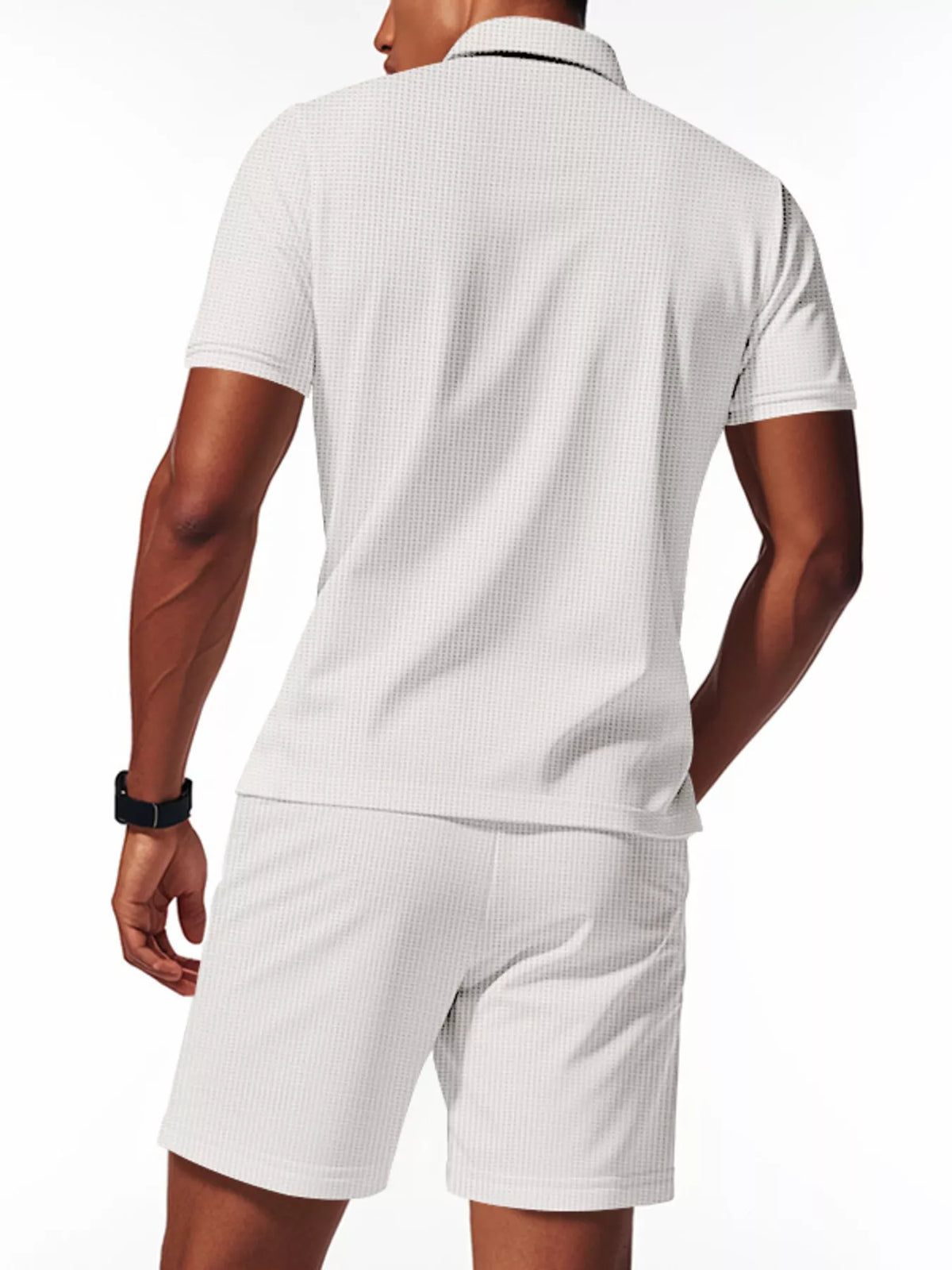 Men's Plus Size Quarter Zipper Polo Shirt and Shorts Set