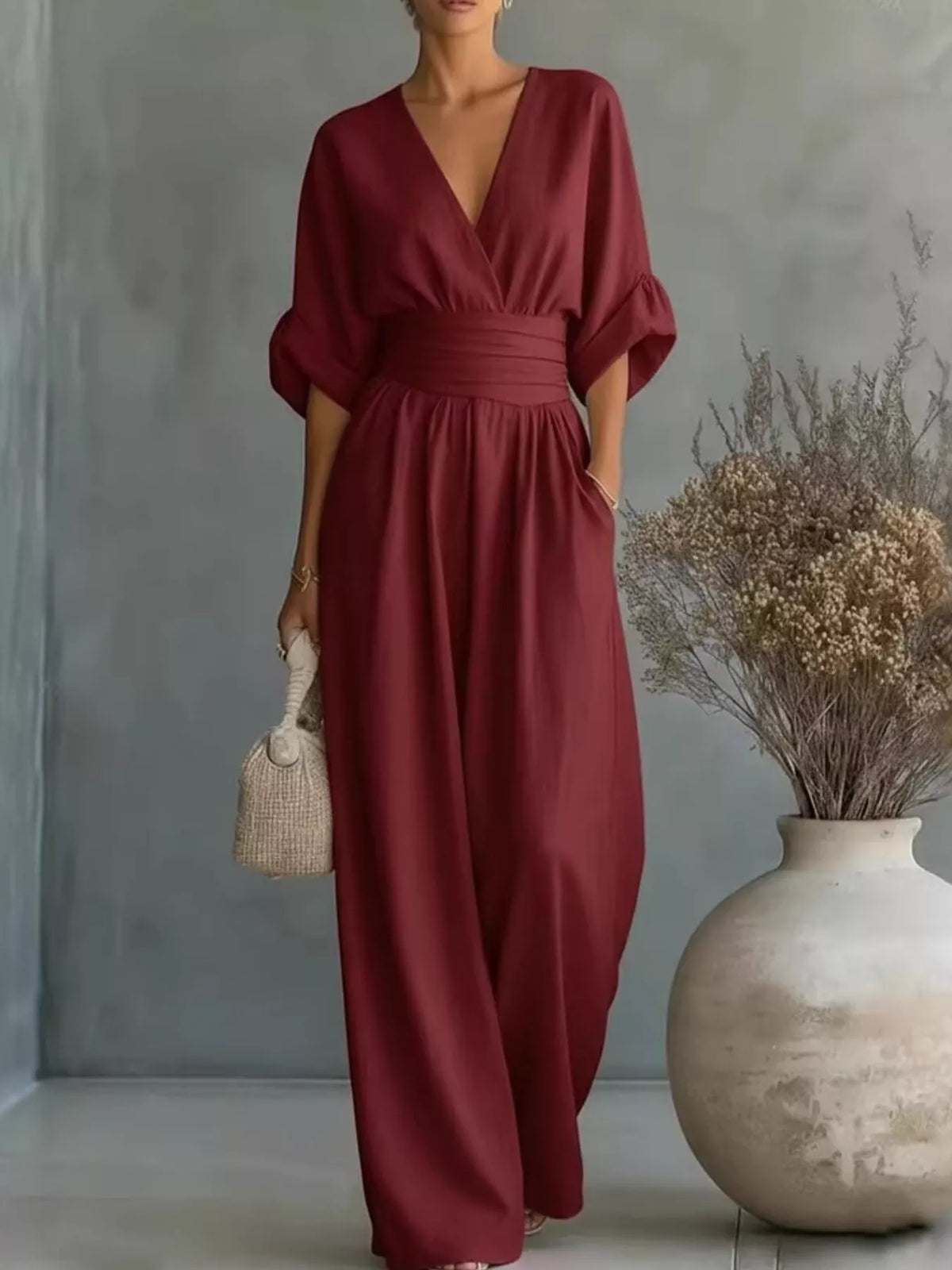 Full Size Half Sleeve Wide-Leg Jumpsuit Plus Size - Lilixa.store