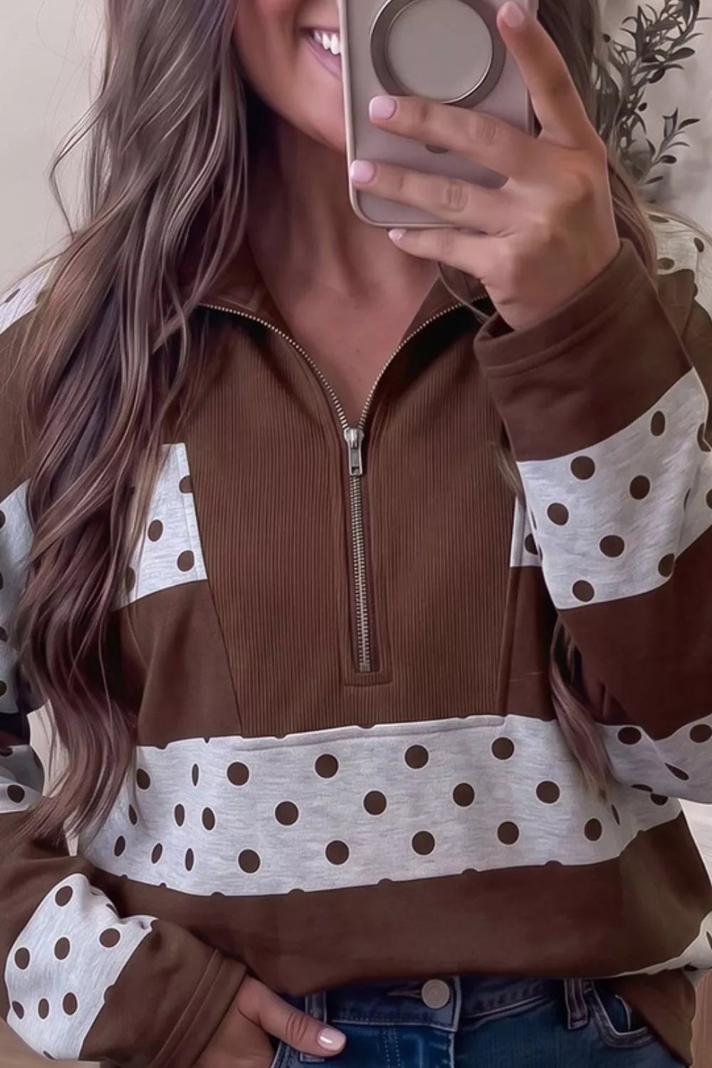 Half Zip Polka Dot Sweatshirt - Lilixa.store