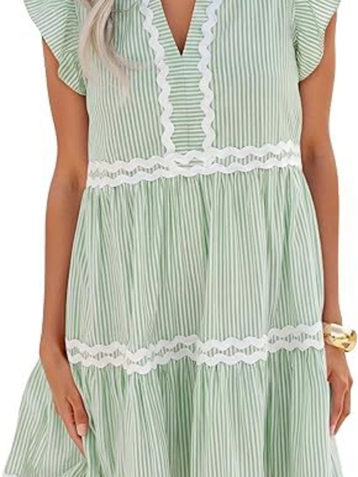 Striped Ruffle Sleeve Tiered Dress, view 5