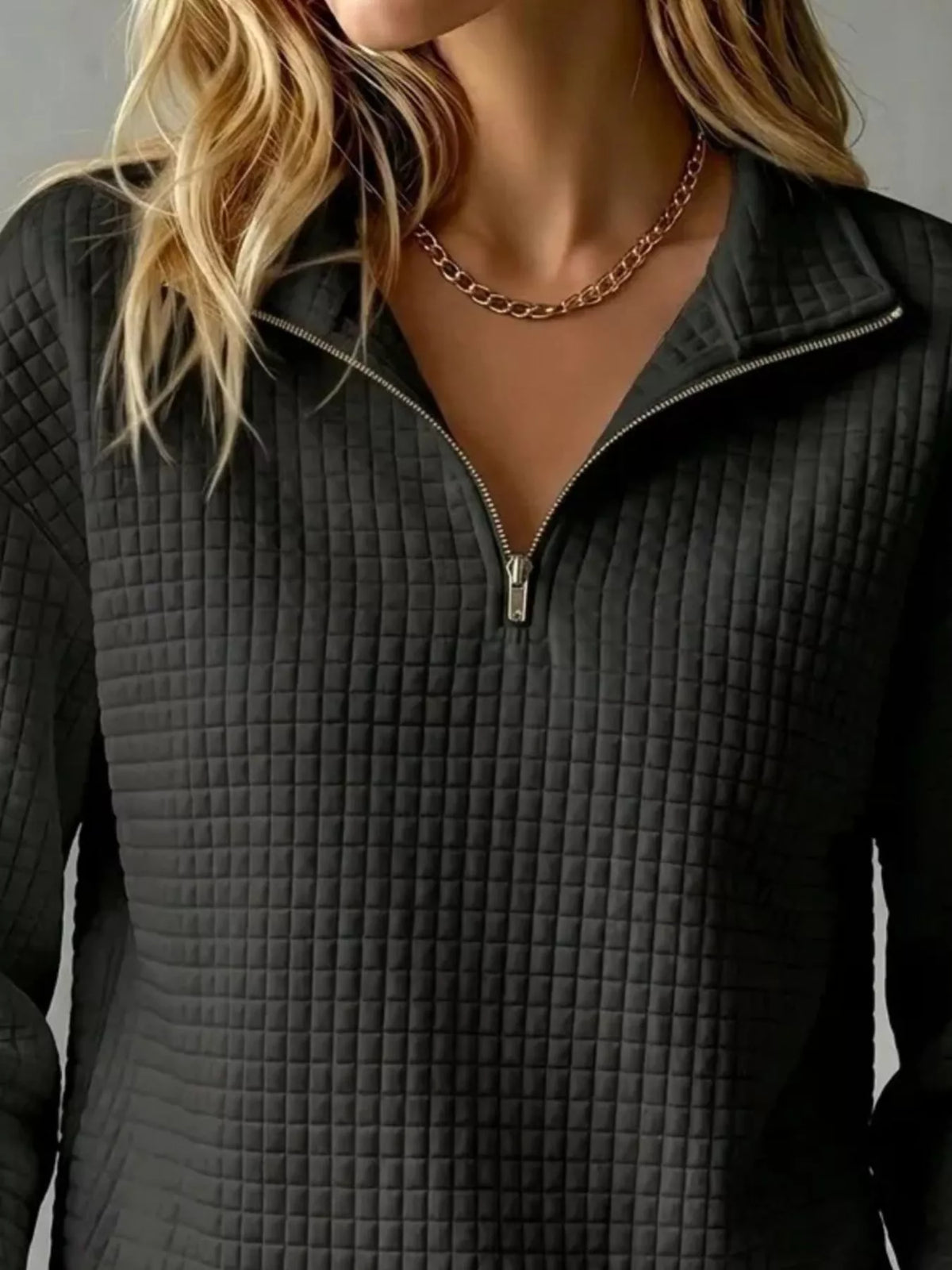 Waffle Knit Quarter-Zip Sweatshirt