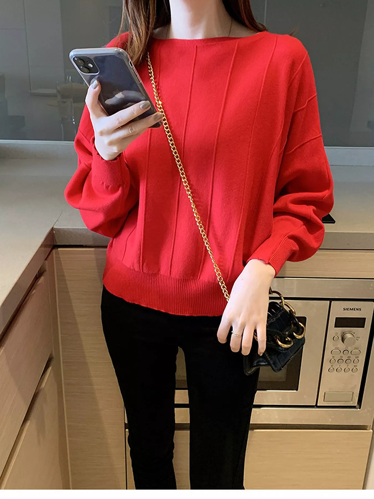 Ribbed Hem Batwing Sleeve Knit Top - Lilixa.store