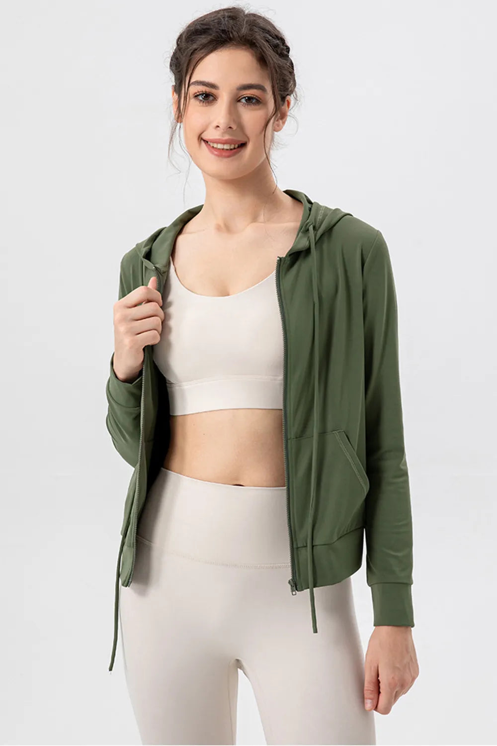Drawstring Zip Up Hooded Active Outerwear - Lilixa.store
