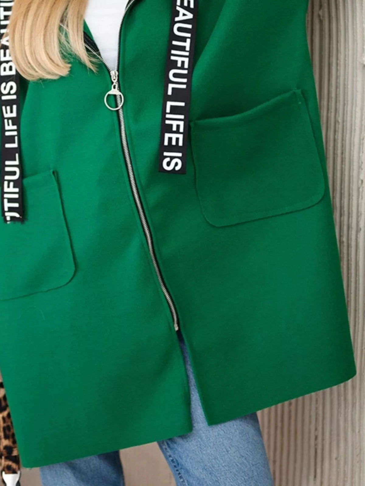 Full Size Hooded Zip-Up Longline Outerwear Plus Size, view 4