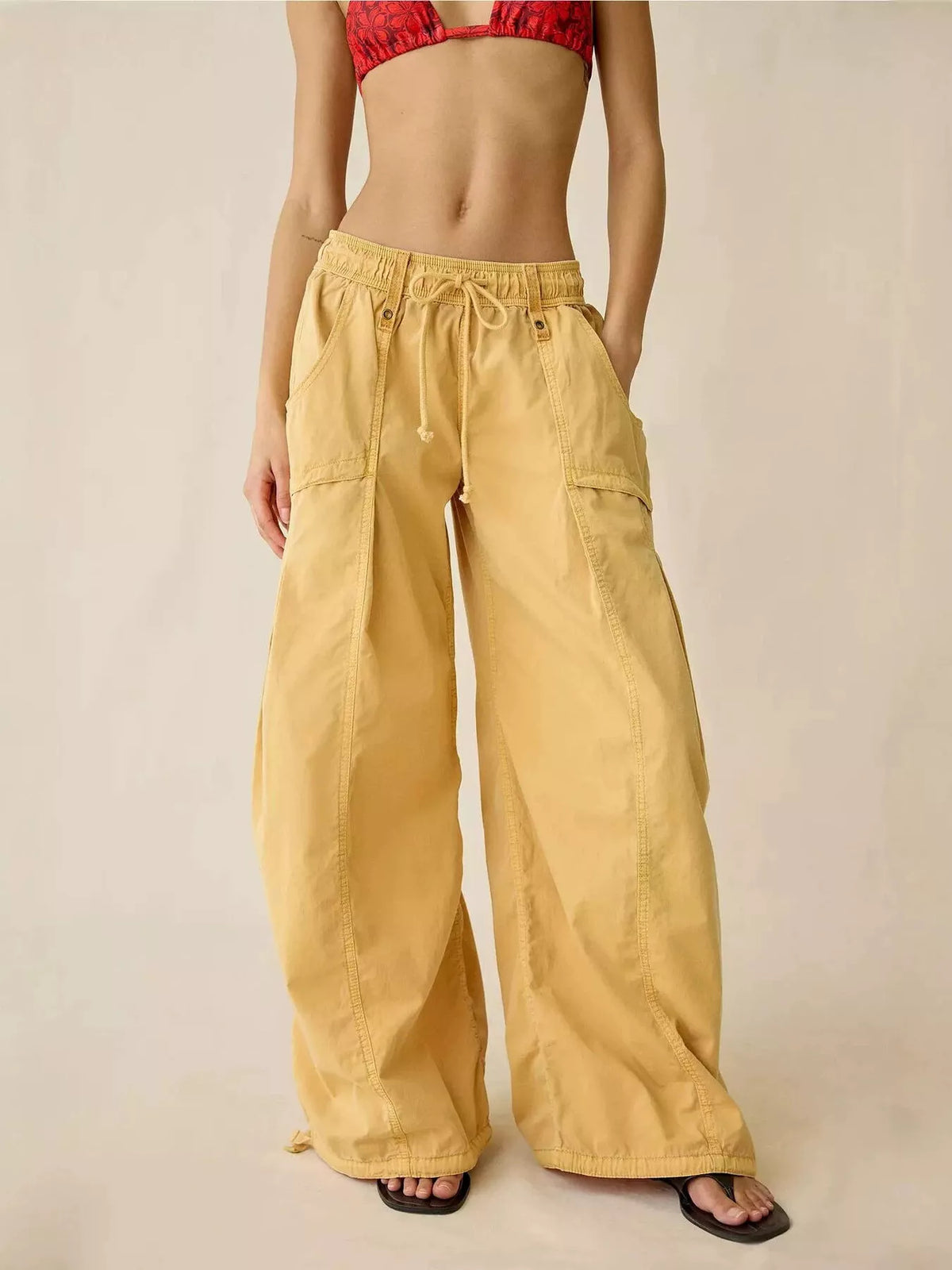 High-Waisted Cargo Wide-Leg Pants in Yellow