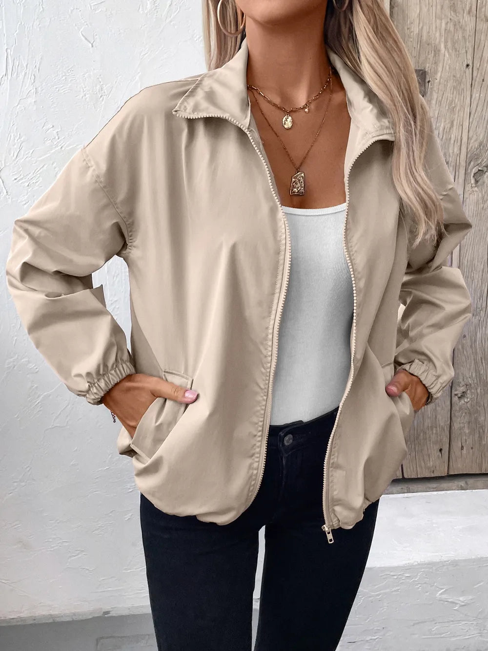 Ivy Lane Pocketed Zip Up Long Sleeve Jacket, view 3