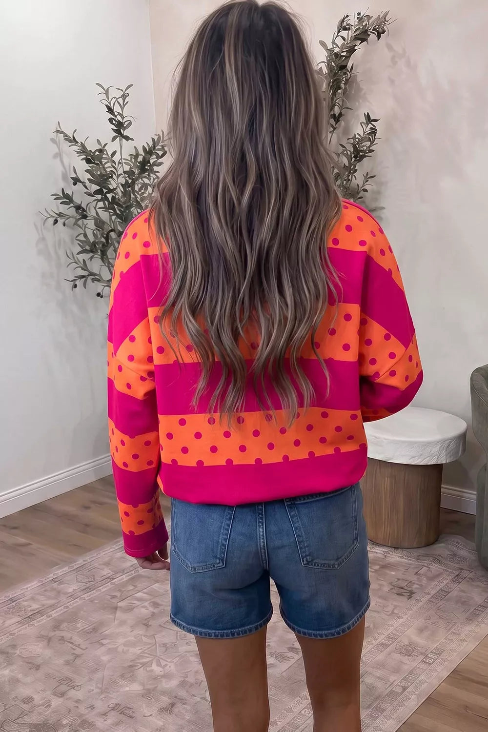 Polka Dot Quarter-Zip Sweatshirt - Lilixa.store