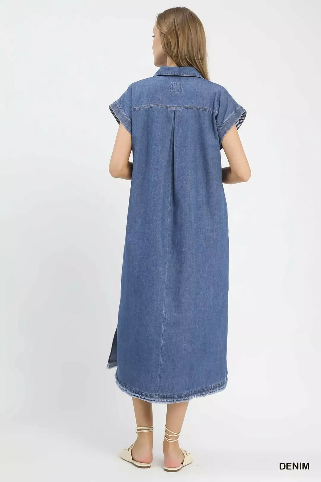 Umgee Stone Washed Collared Denim Midi Dress - Lilixa.store
