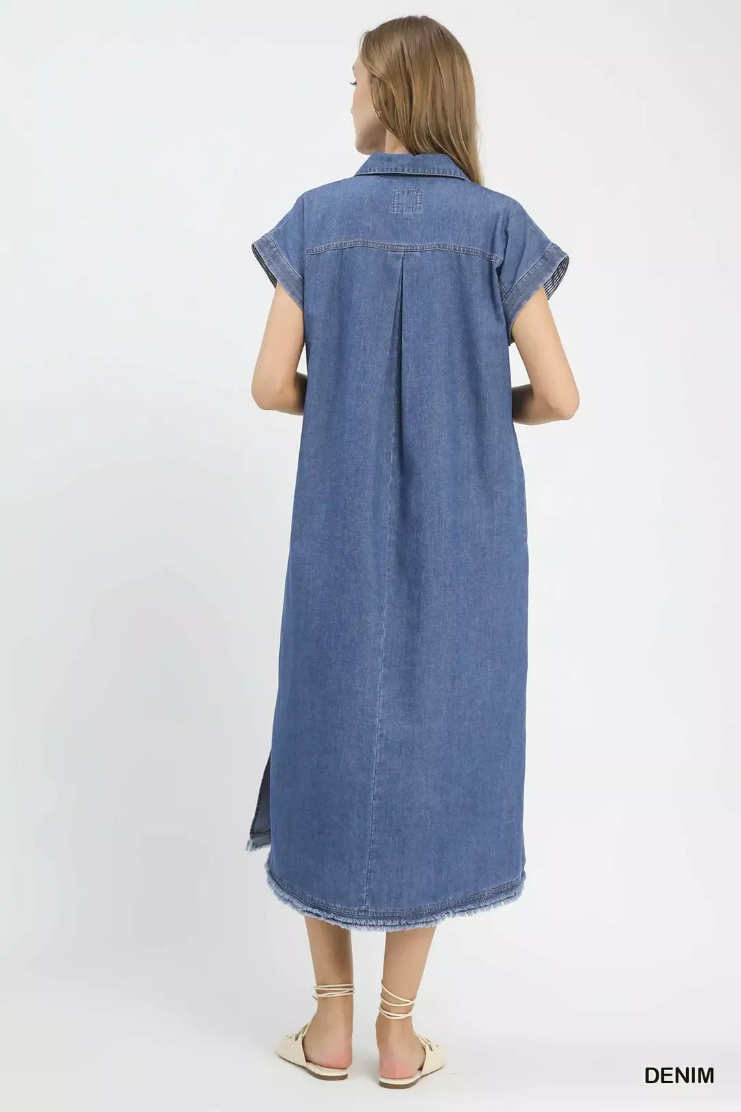 Umgee Stone Washed Collared Denim Midi Dress - Lilixa.store