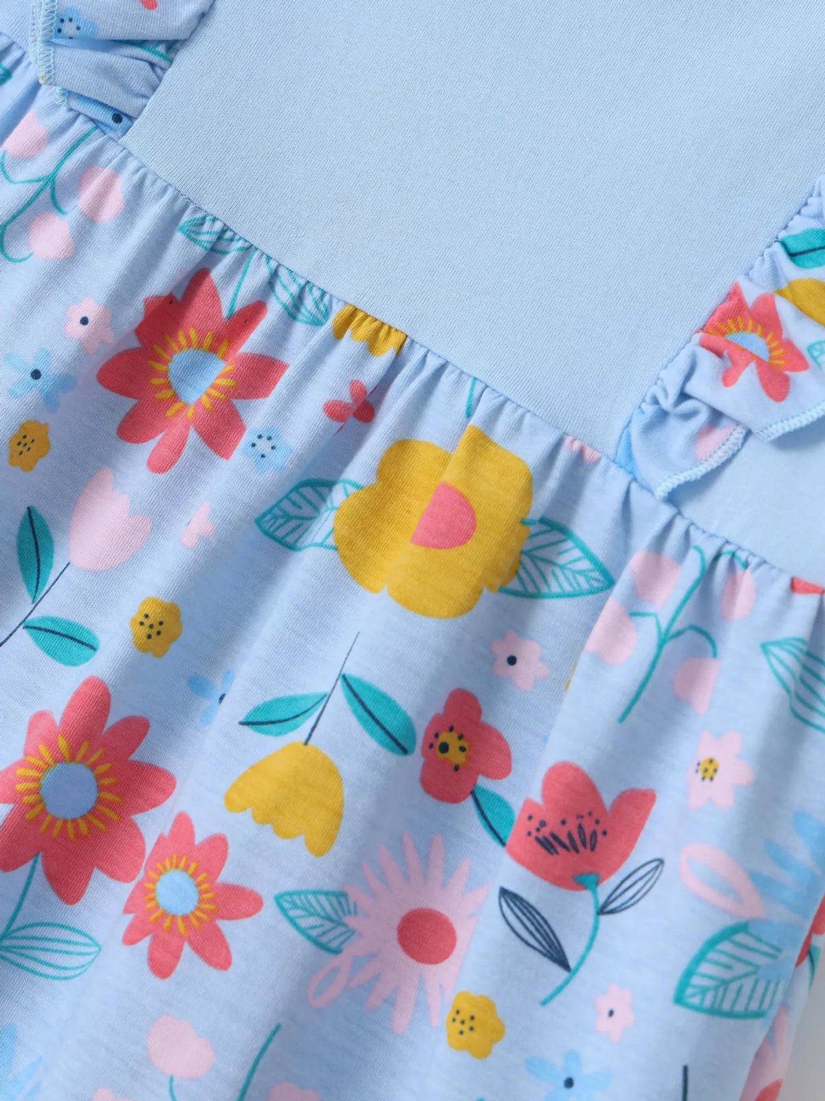 Children's Ruffled Floral Print Dress in Lake Blue, view 4