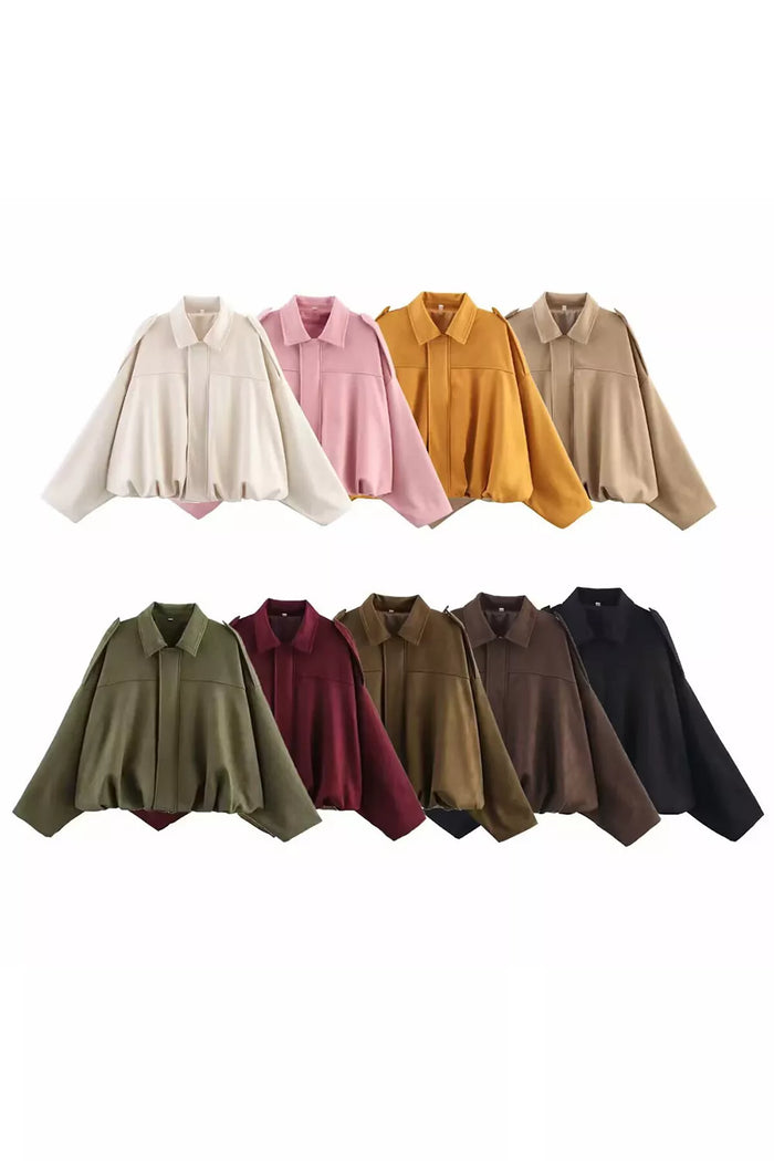 Collared Neck Dropped Shoulder Jacket - Lilixa.store