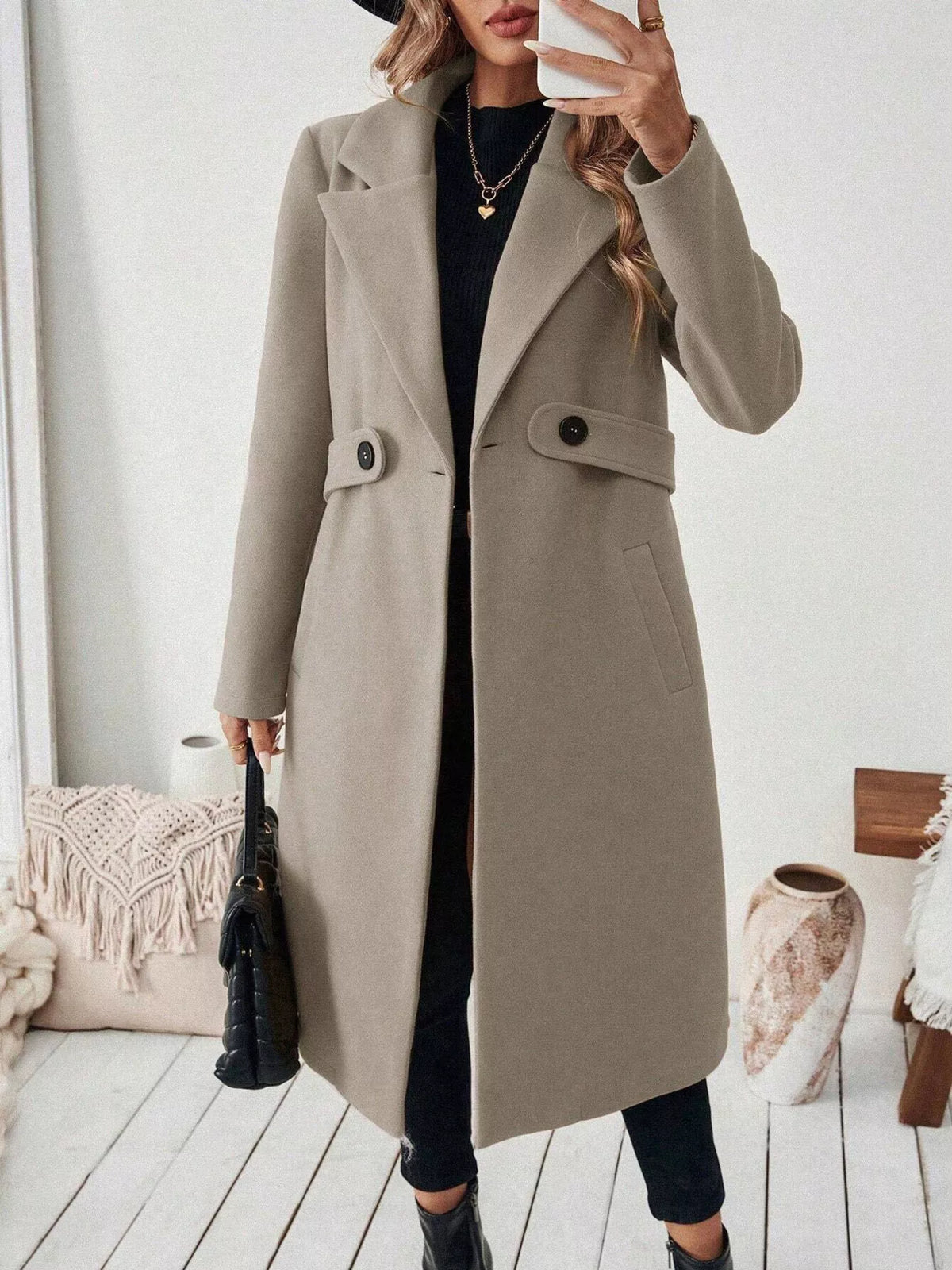 One Button Lapel Collar Overcoat - Lilixa.store