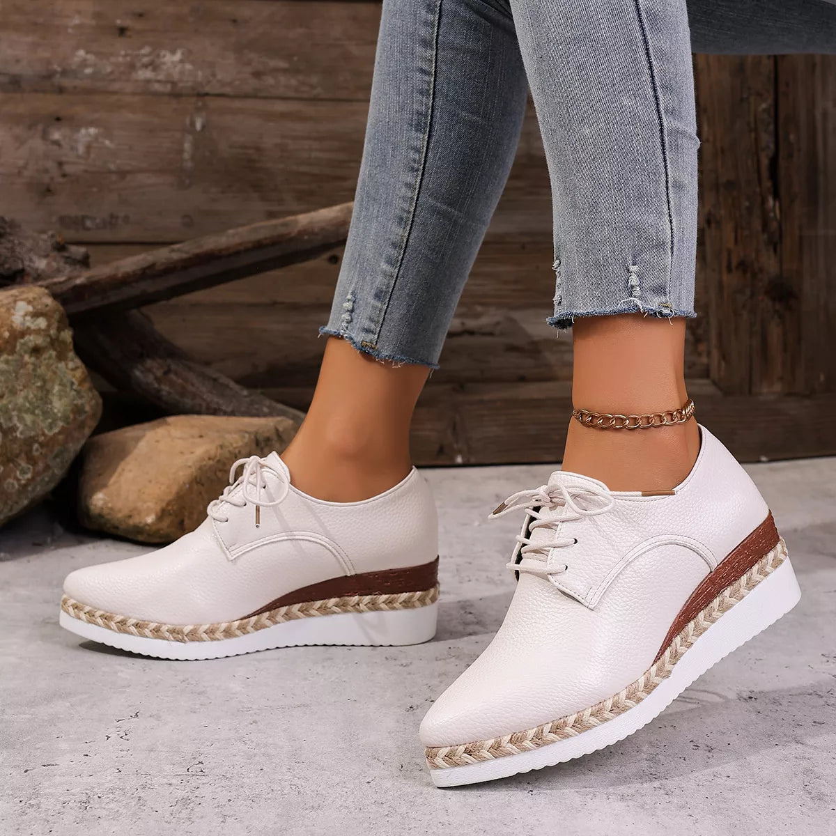 Point Toe Lace Up Sneakers - Lilixa.store