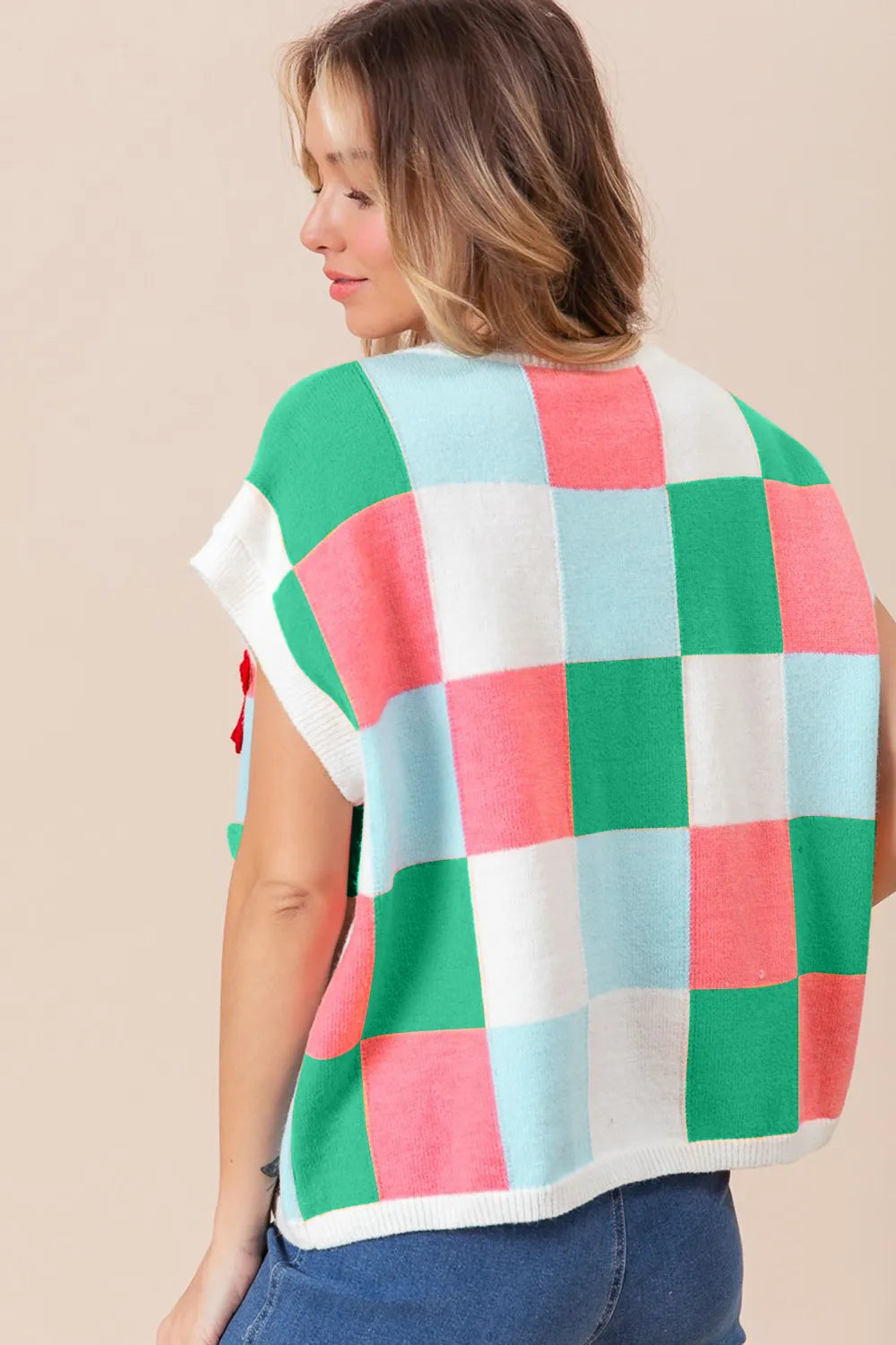 BiBi Flower Patch Checkered Sweater Vest, view 2