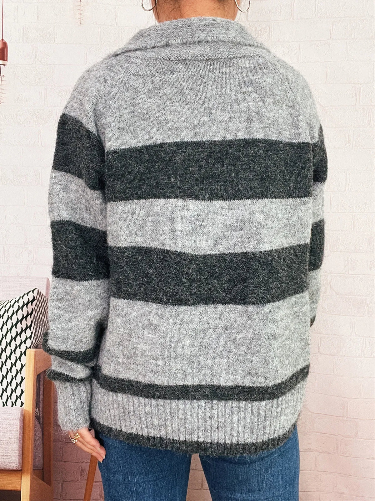 Striped Button-Up Cozy Cardigan - Lilixa.store