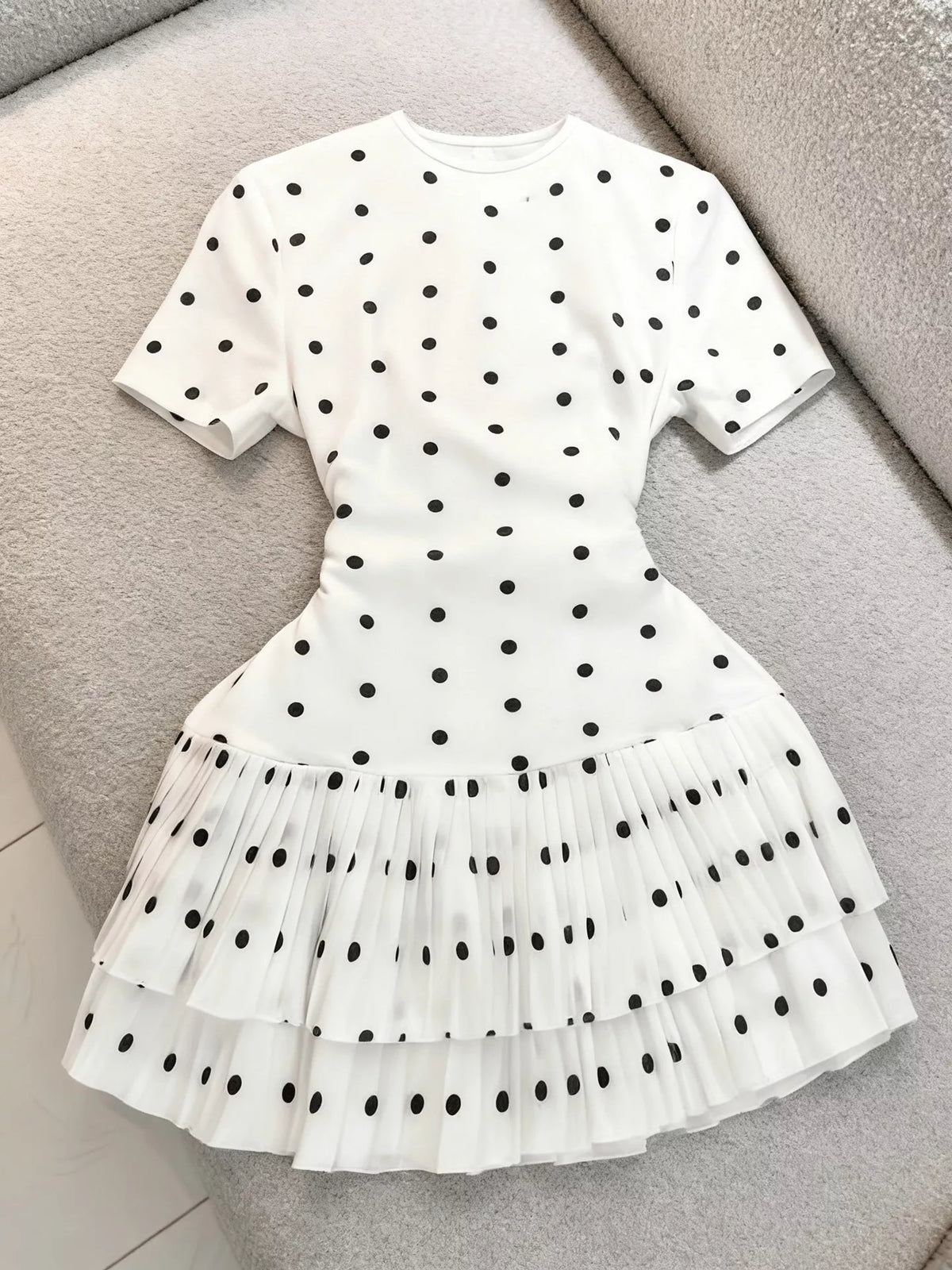 Polka Dot Pleated Hem Mini Dress