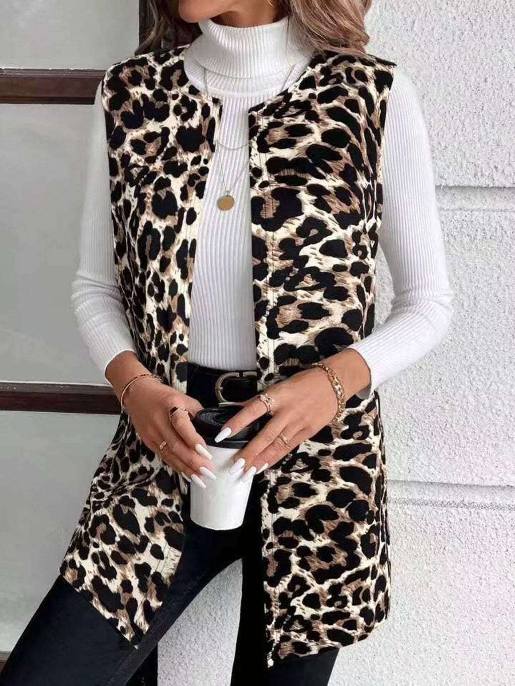 Sleeveless Leopard Print Vest Coat - Lilixa.store