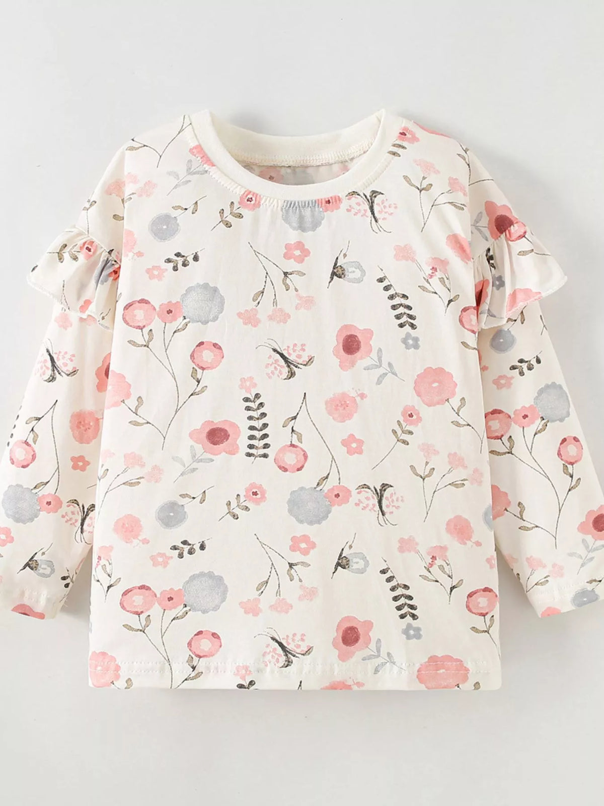 Children's Floral Print Ruffle-Sleeve Crew Neck Sweatshirt - Lilixa.store