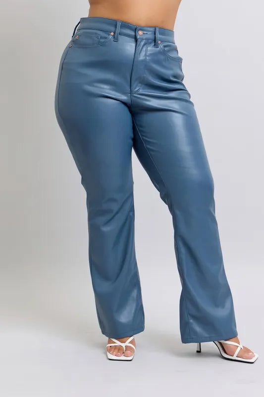 Judy Blue Full Size High Waist Tummy Control Faux Leather Bootcut Pants Plus Size - Lilixa.store