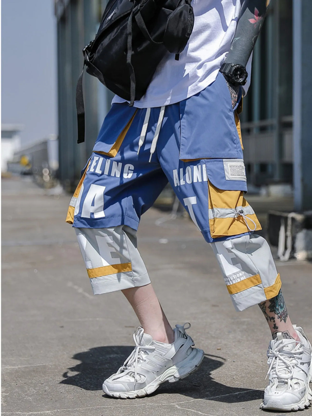 Men's Plus Size Color Block Cargo Pants in Light Blue