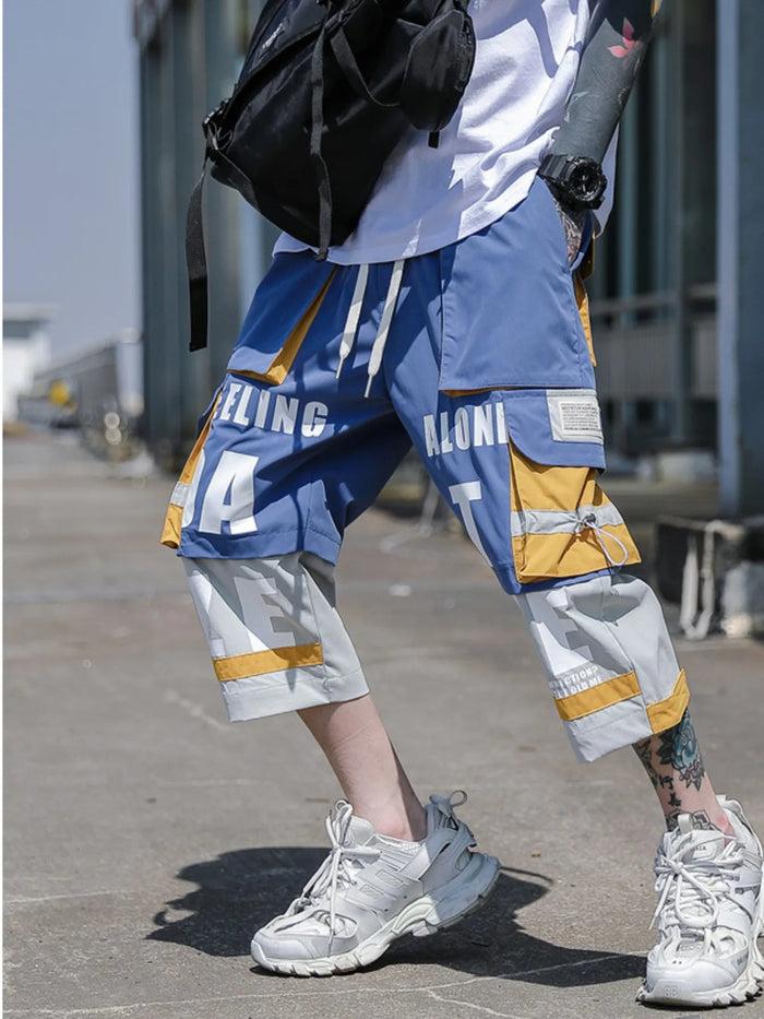 Men's Plus Size Color Block Cargo Pants in Light Blue