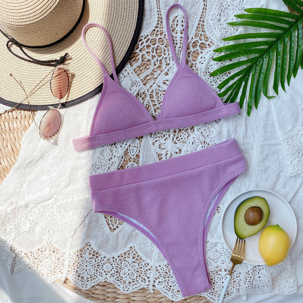Spaghetti Strap Ribbed Bikini Set - Lilixa.store