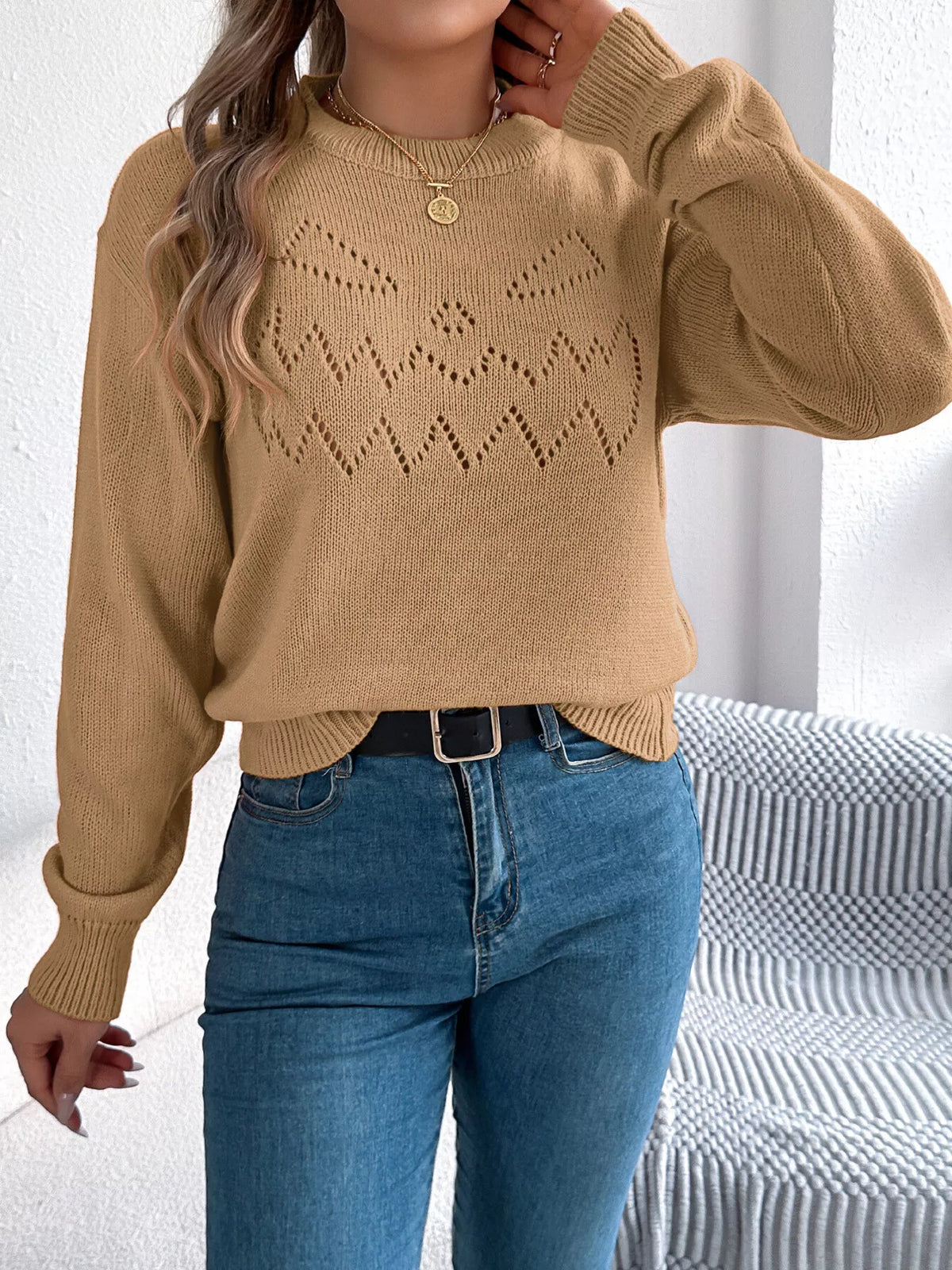 Halloween Pumpkin Face Knit Top in Camel