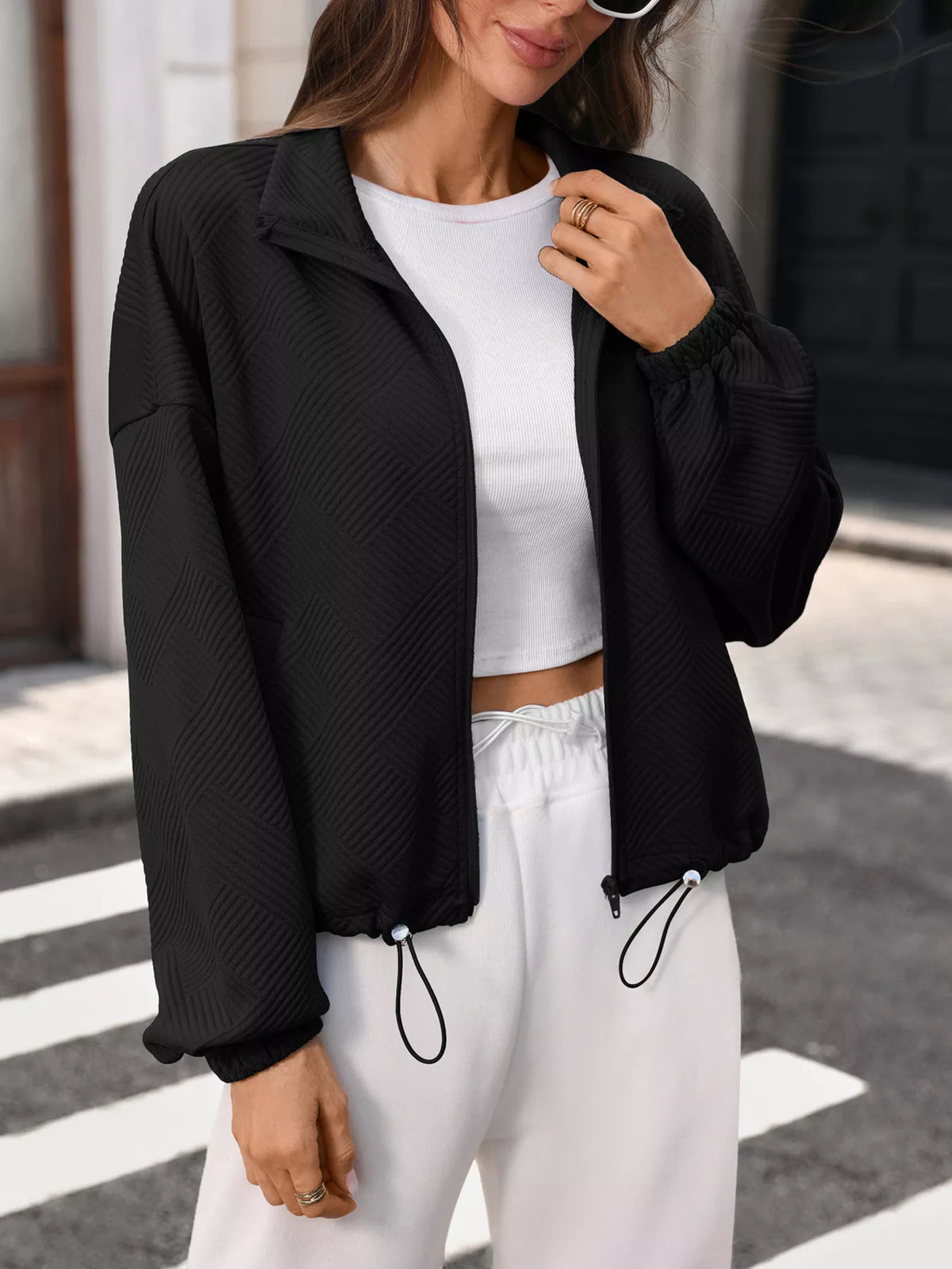 Textured Zip-Up Casual Jacket - Lilixa.store