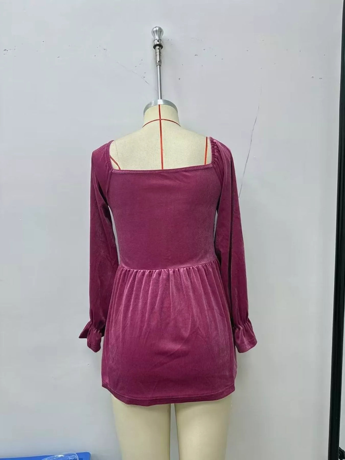 Velvet Smocked Peplum Blouse