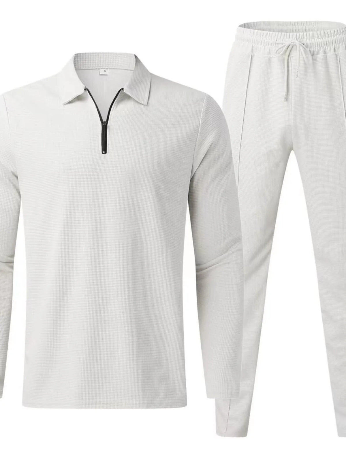 Men's Full Size Long Sleeve Top and Pants Set Plus Size in White