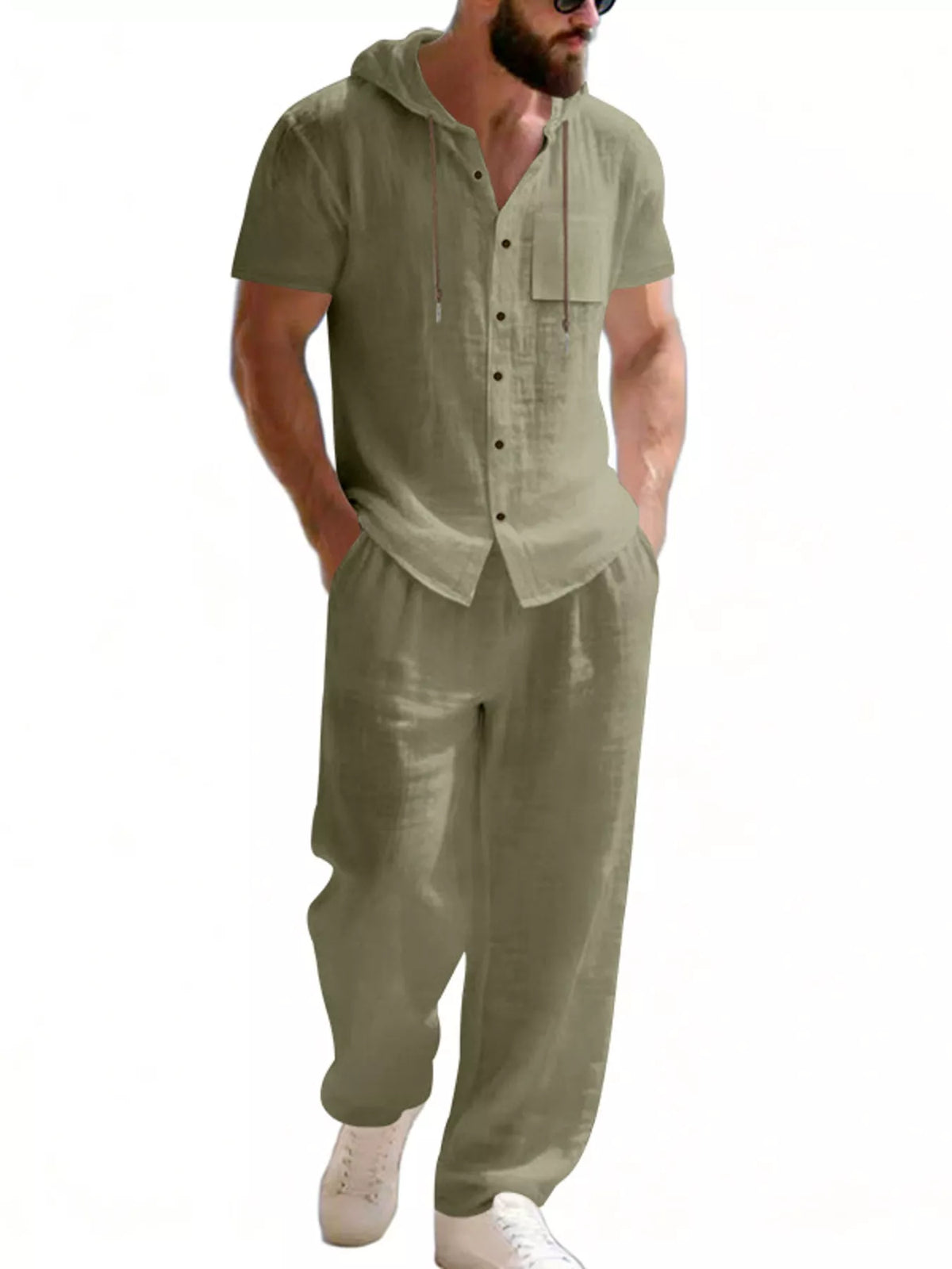 Men's Full Size Casual Hooded Short Sleeve Shirt and Pants Two-Piece Set Plus Size - Lilixa.store