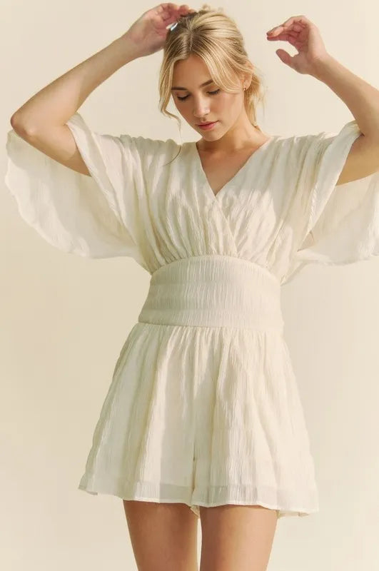 Davi & Dani Batwing Sleeve Waist Belt Romper - Lilixa.store