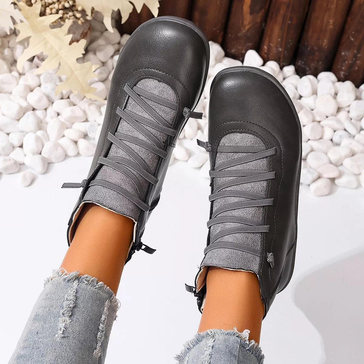 Lace-Up Faux Leather Ankle Boots - Lilixa.store