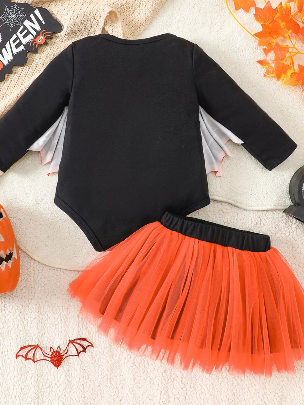 Children's Halloween 'Fab-Boo-Lous' Bat Wing Long Sleeve Top and Tulle Skirt Set - Lilixa.store