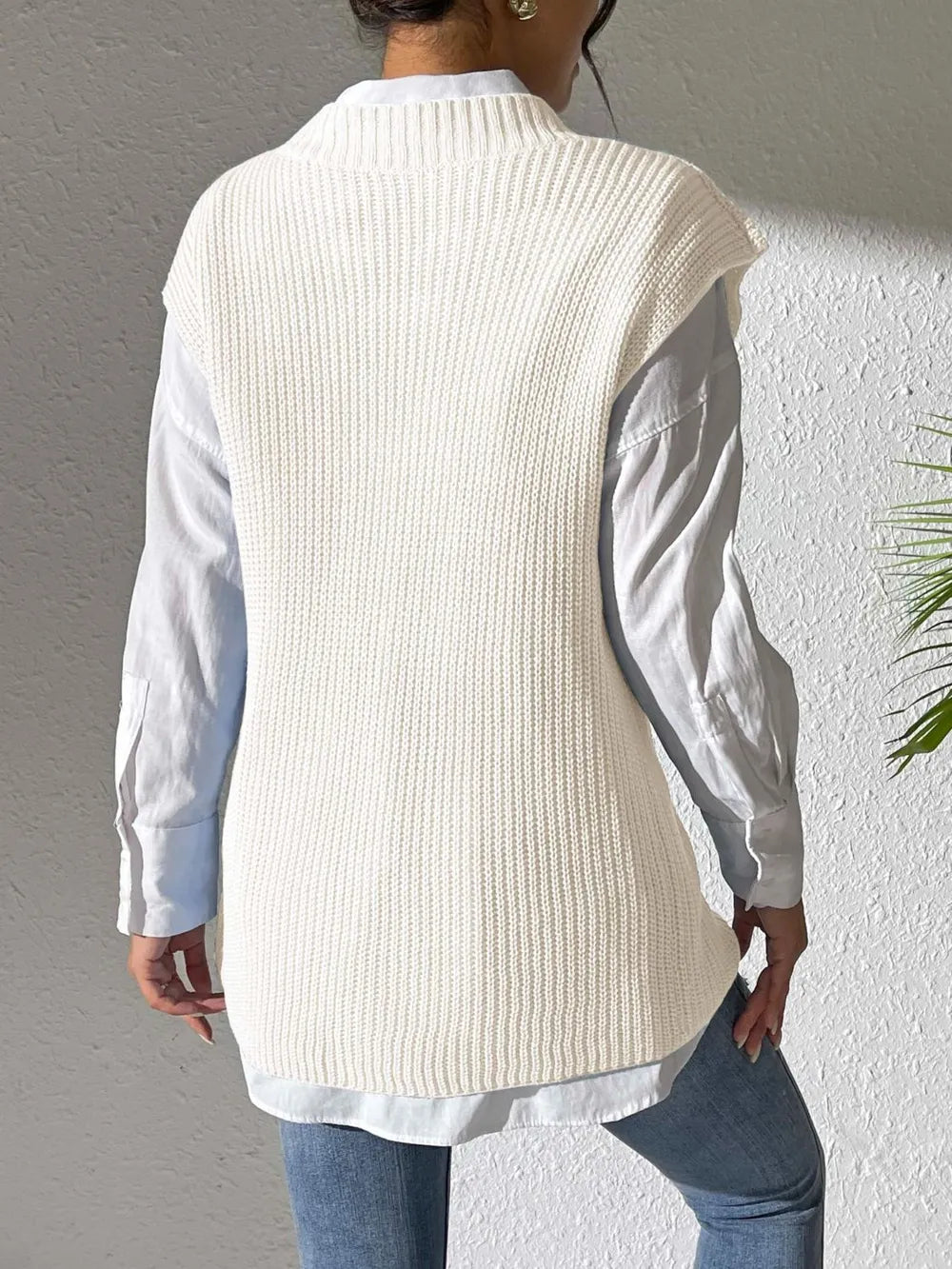 Pearl Trim V-Neck Sweater Vest, view 7